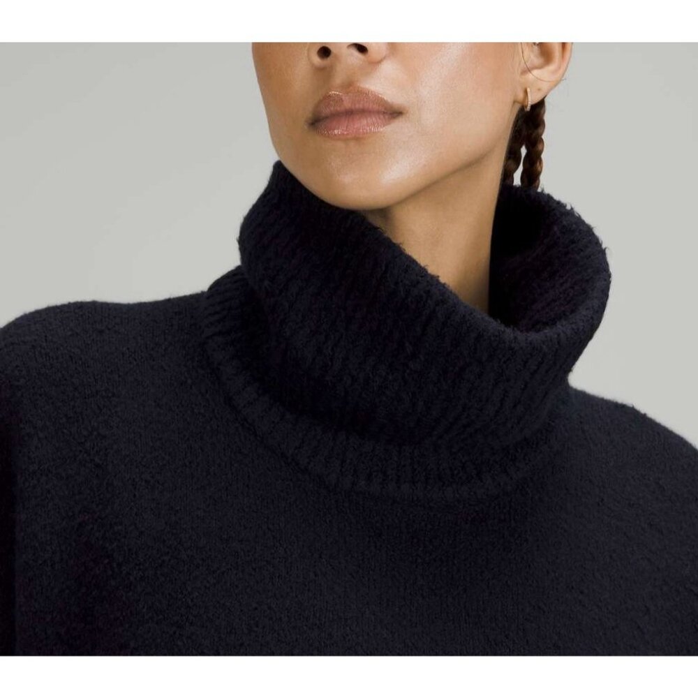 Lululemon Women 6 Brushed Cotton Merino Wool Blend Sweater Navy Blue Turtleneck - Picture 4 of 12